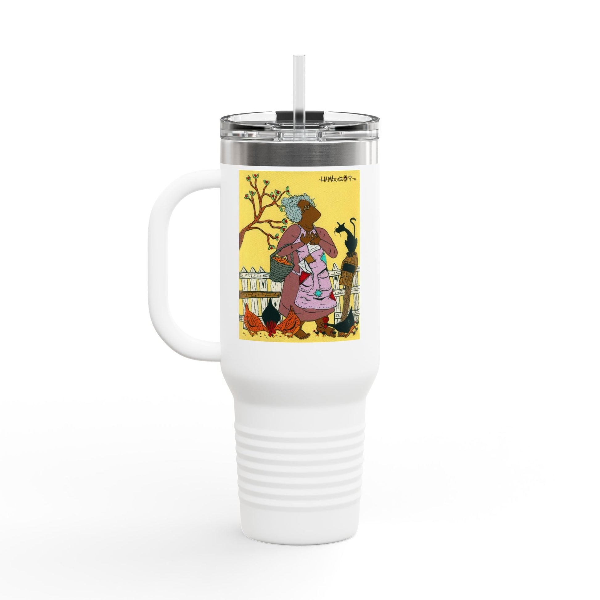 Insulated Travel Mug - Fall Vibes, 40oz Coffee Cup for Tea Lovers, Gift for Cat Owners, Autumn Decor, Travel Companion