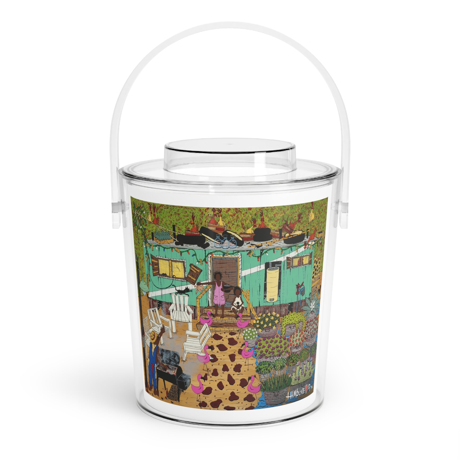 Charming Ice Bucket with Tongs | Colorful Summer Entertaining, Patio Party Essential, Unique Gift for Hosts, Vibrant Cooler + Outdoor Decor