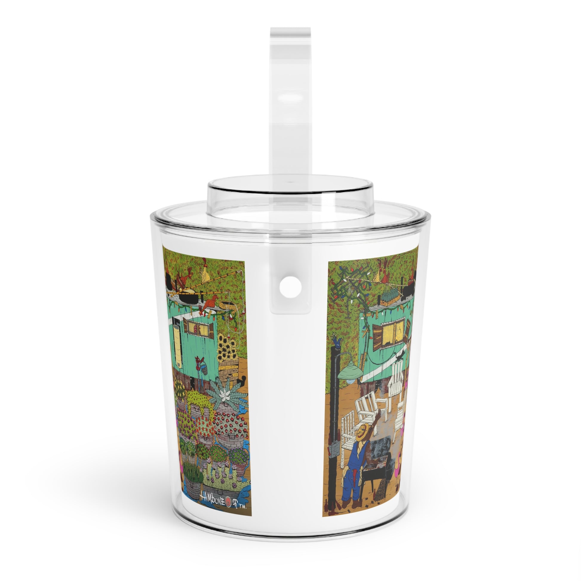 Charming Ice Bucket with Tongs | Colorful Summer Entertaining, Patio Party Essential, Unique Gift for Hosts, Vibrant Cooler + Outdoor Decor