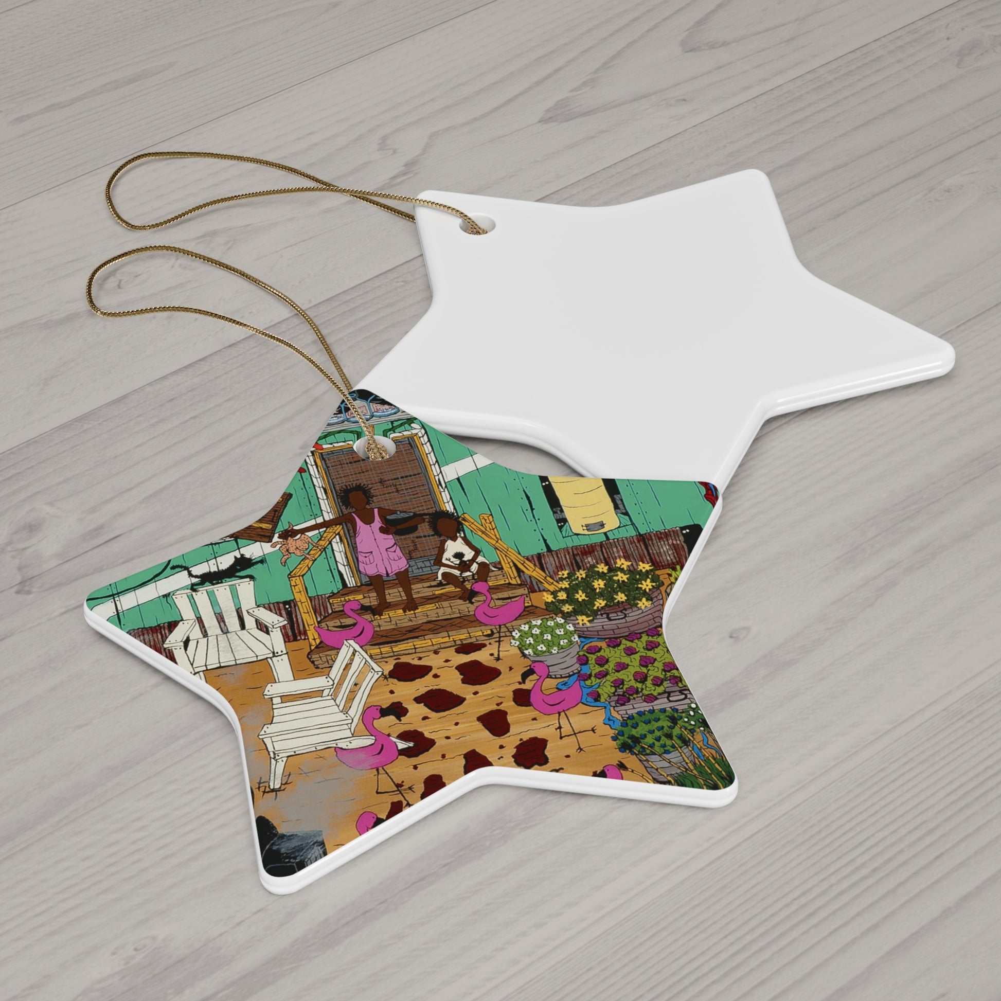 Star-Shaped Ceramic Ornament, Beach Vibe Home Decor, Fun Holiday Gift, Flamingo Decoration, Unique Ornament Set, Summer Memories