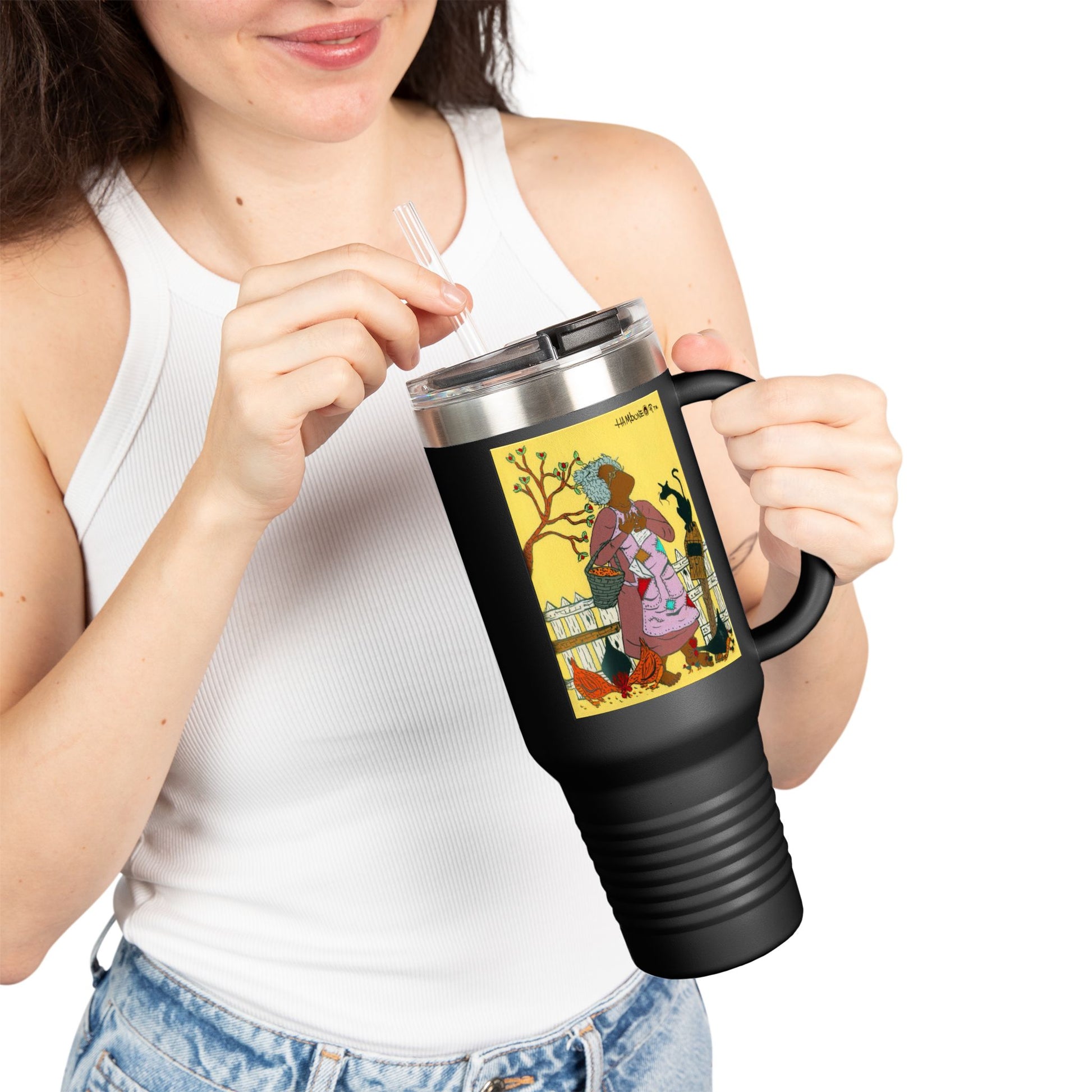 Insulated Travel Mug - Fall Vibes, 40oz Coffee Cup for Tea Lovers, Gift for Cat Owners, Autumn Decor, Travel Companion