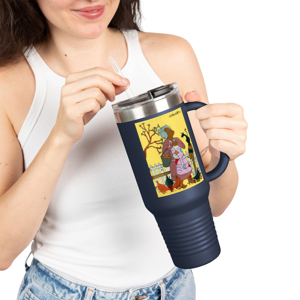 Insulated Travel Mug - Fall Vibes, 40oz Coffee Cup for Tea Lovers, Gift for Cat Owners, Autumn Decor, Travel Companion