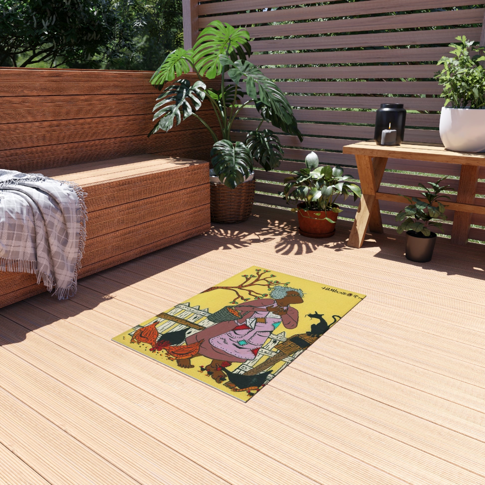 Vibrant Outdoor Rug with Animal Motif, Boho Chic Patio Decor, Garden Mat, Floor Covering for Picnics, Gifts for Nature Lovers