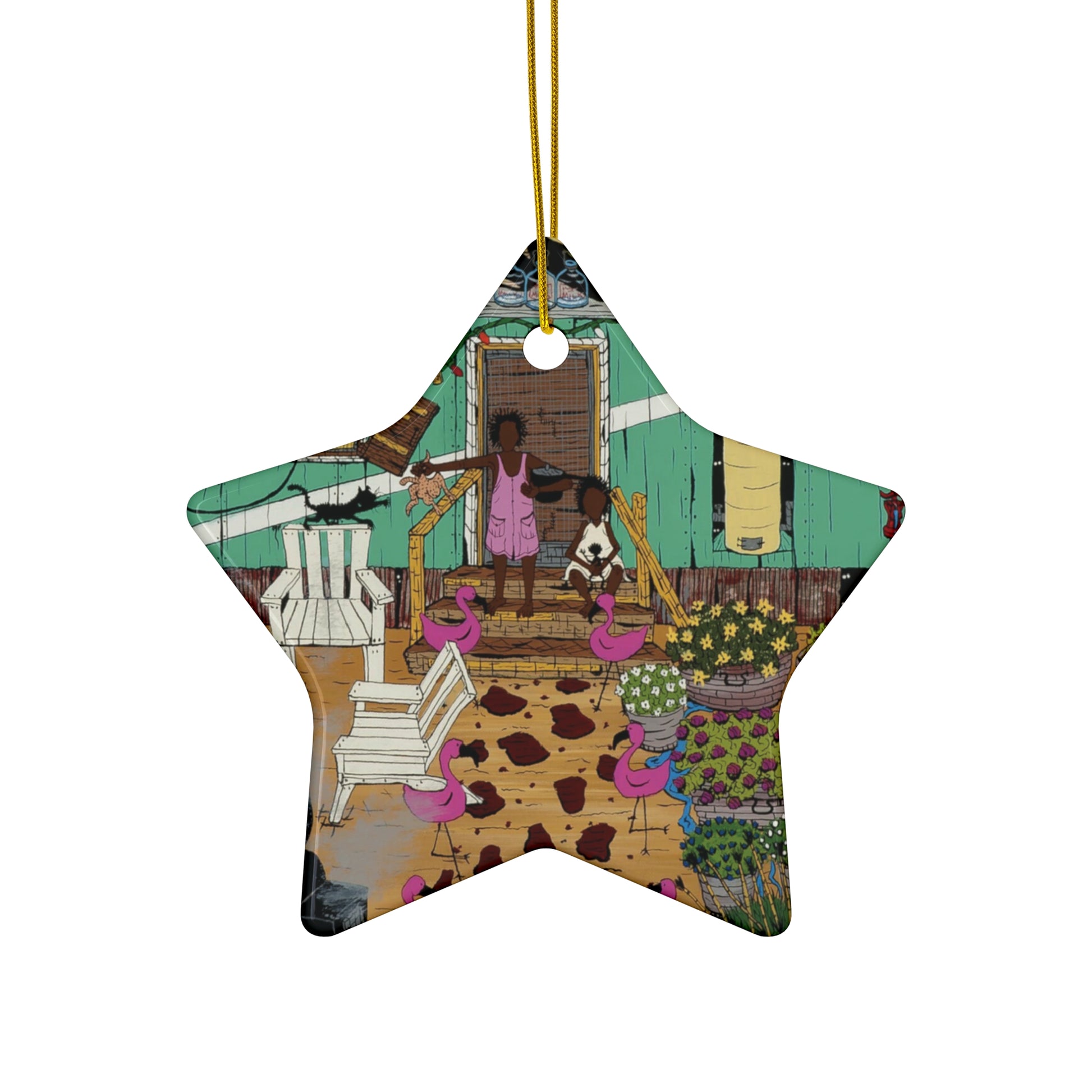 Star-Shaped Ceramic Ornament, Beach Vibe Home Decor, Fun Holiday Gift, Flamingo Decoration, Unique Ornament Set, Summer Memories