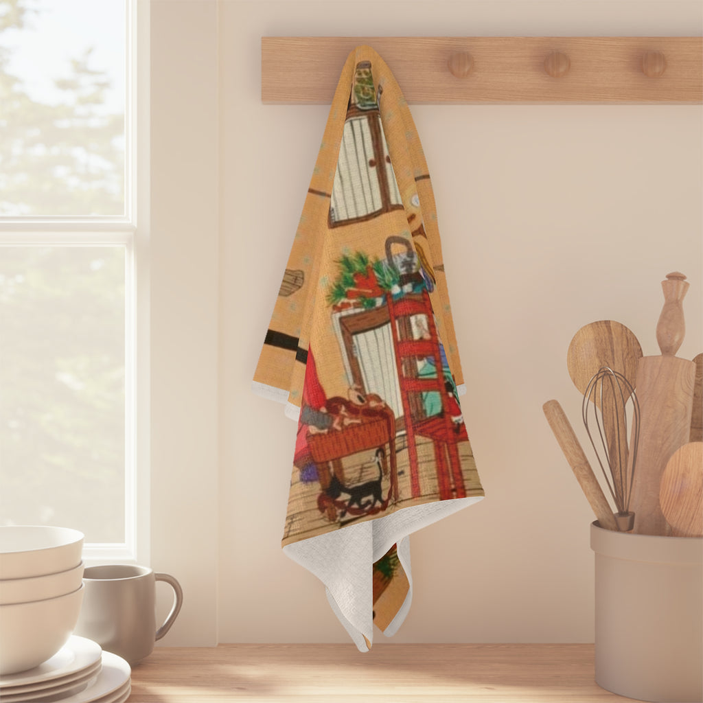 Cozy Kitchen Microfiber Tea Towel - Whimsical Cooking Scene, Functional Kitchen Decor, Gift for Foodies, Housewarming, Thanksgiving