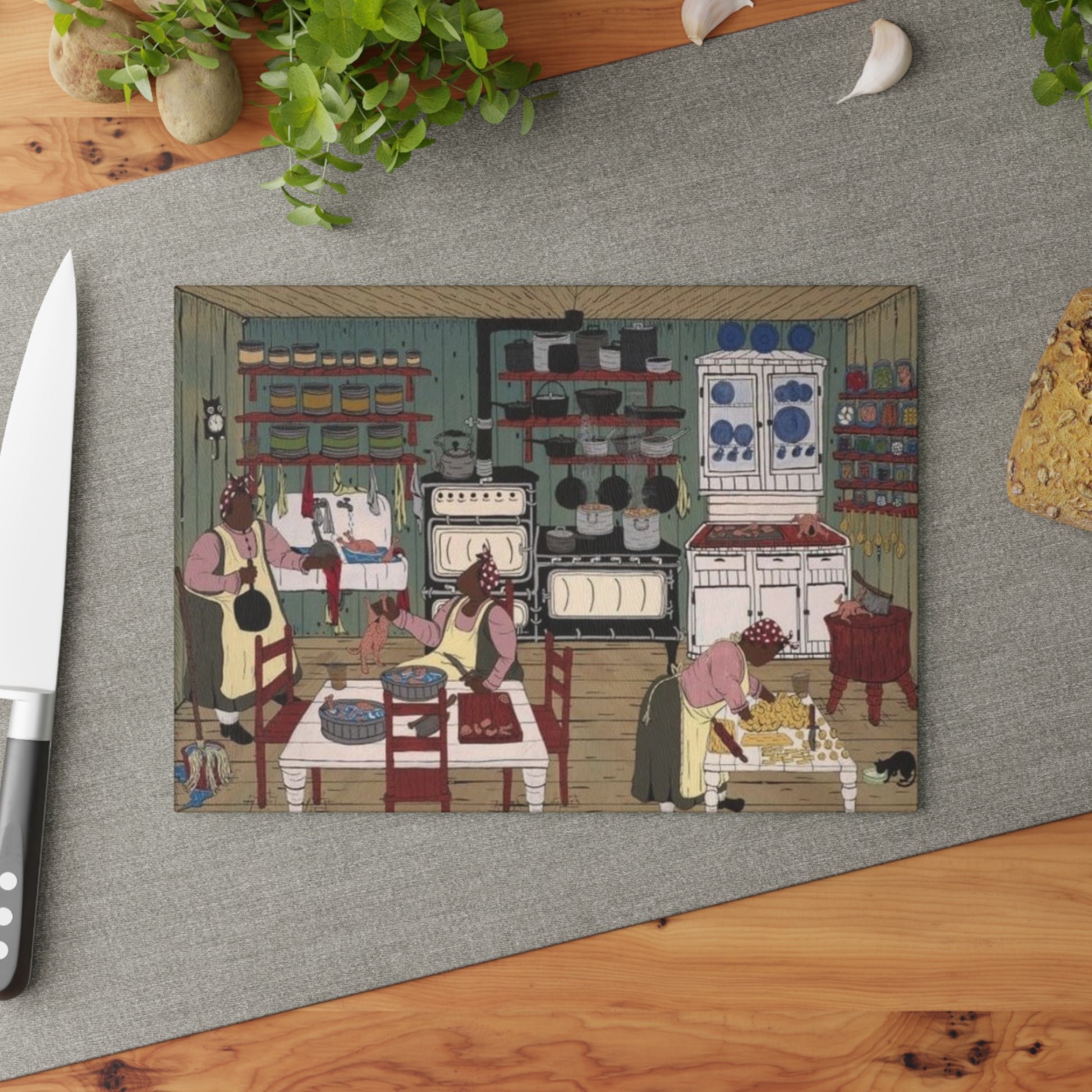 Charming Rustic Glass Cutting Board for Home Chefs | Vintage Kitchen Decor, Gift for Foodies, Cooking, Housewarming, Family Gatherings