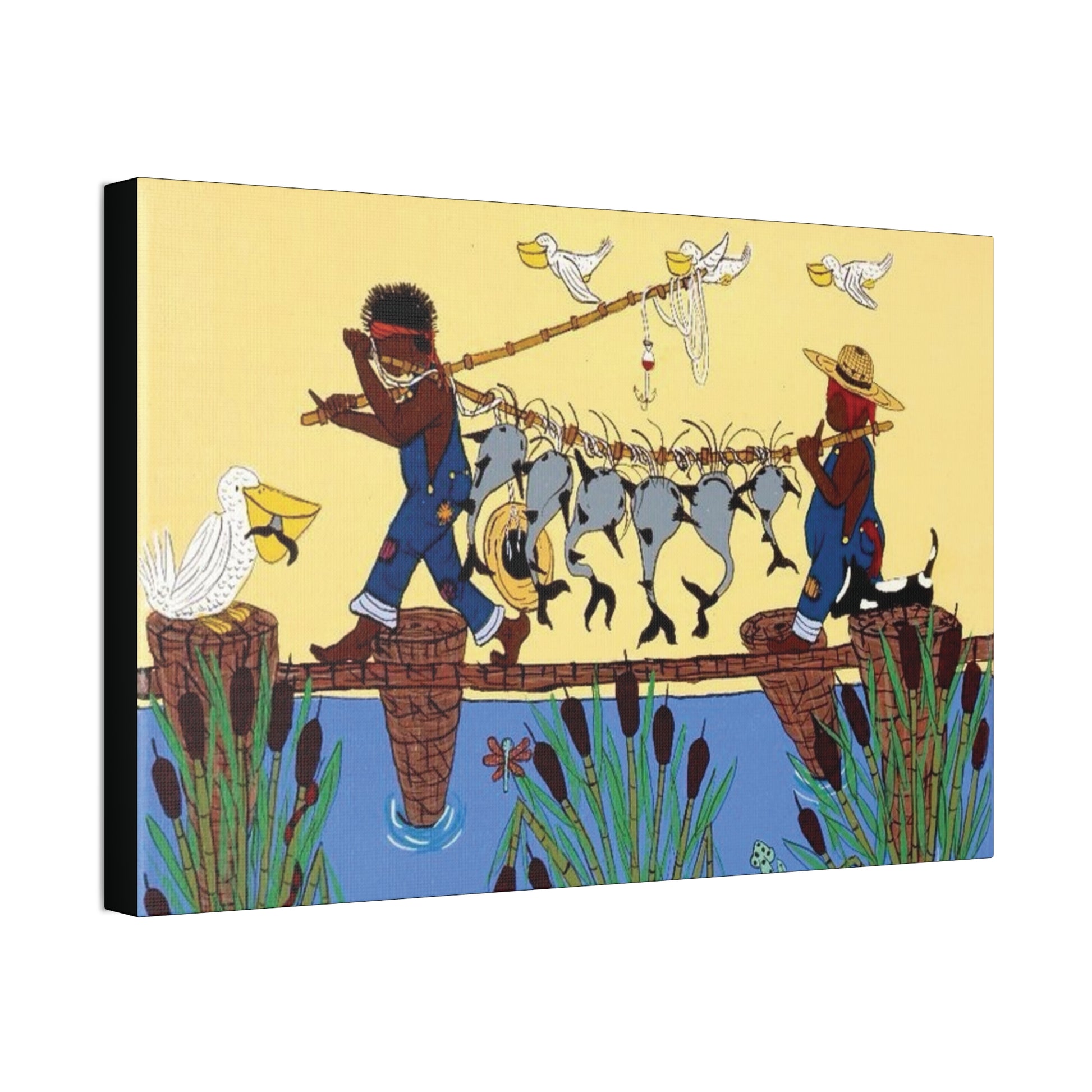 Fishing Day Bliss | Stretched Canvas Print, Colorful Wall Decor, African American Art, Farm Themed Art, Gift for Nature Lovers