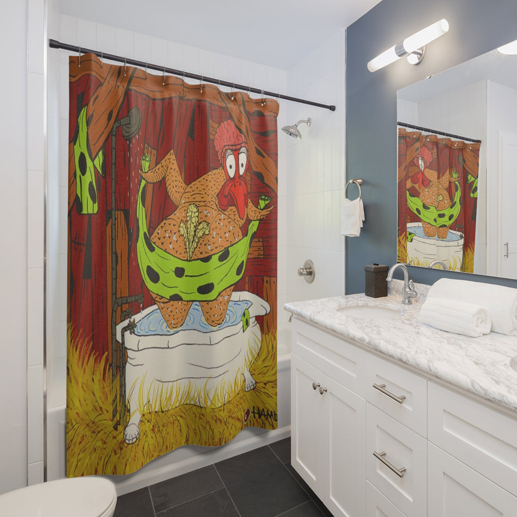 Funny Chicken Shower Curtain, Quirky Bathroom Decor, Farmhouse Style, Gift for Poultry Lovers, Unique Bathroom Accessories
