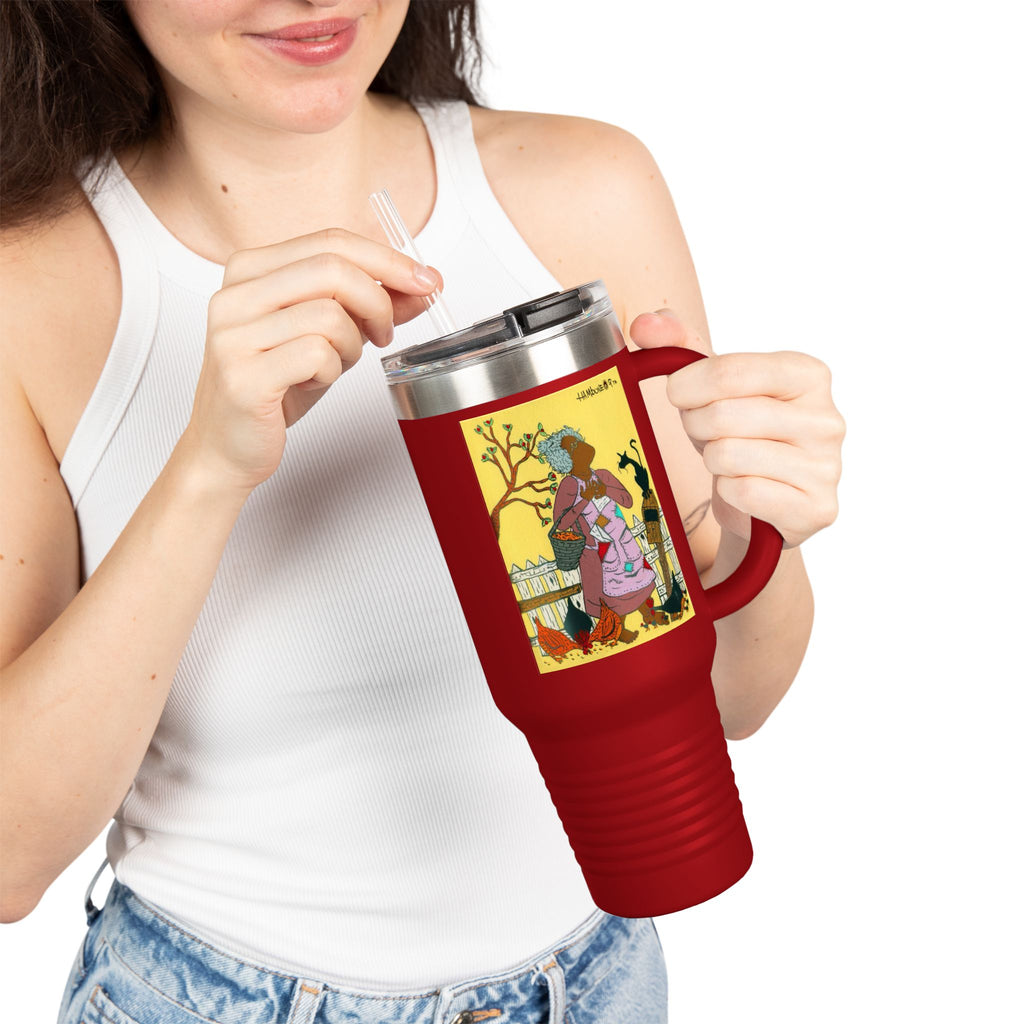 Insulated Travel Mug - Fall Vibes, 40oz Coffee Cup for Tea Lovers, Gift for Cat Owners, Autumn Decor, Travel Companion