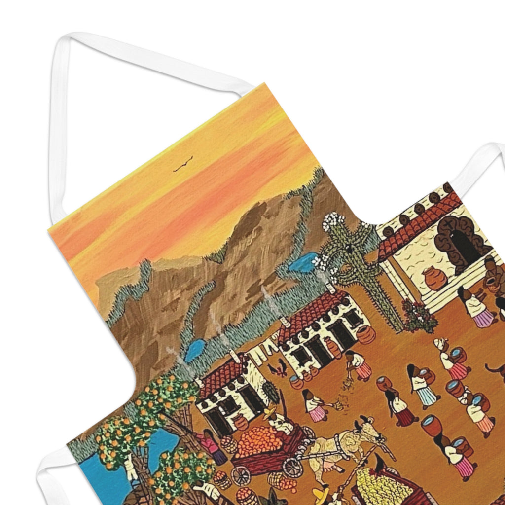 Kitchen Apron – Daily Life in a Mexican Village Design, Cooking Apparel, Handmade Cooking Apron, Festive Cooking Essentials