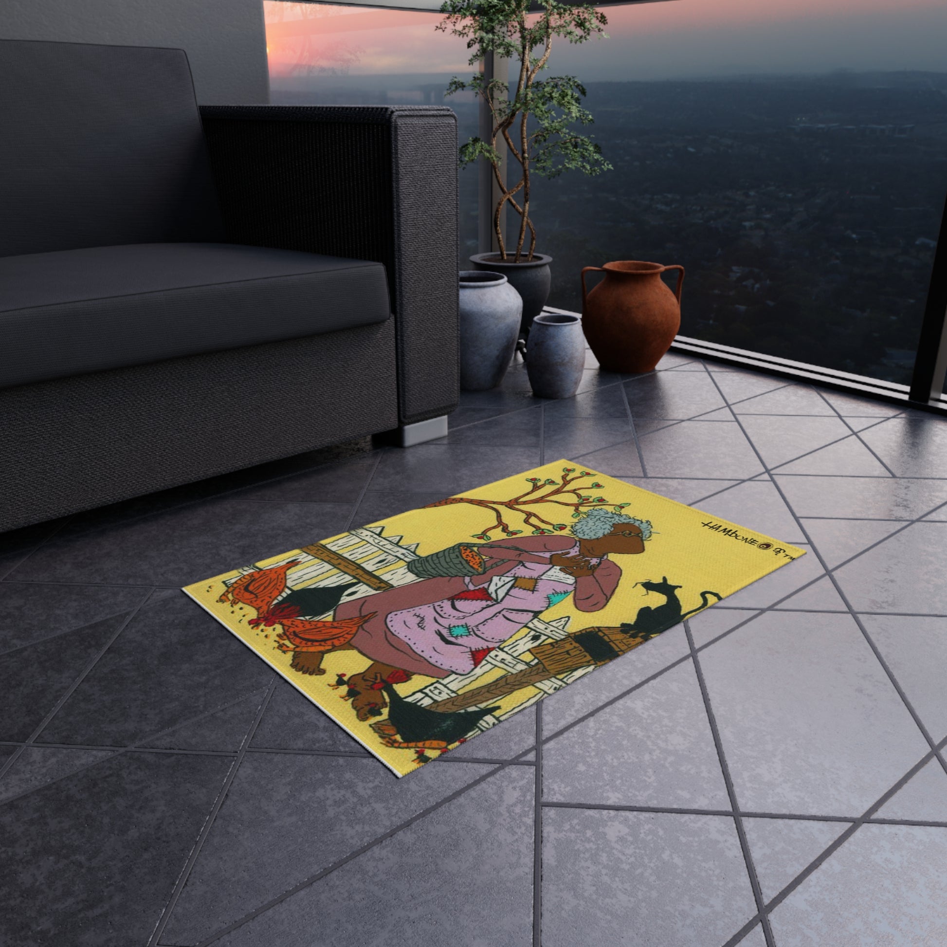 Vibrant Outdoor Rug with Animal Motif, Boho Chic Patio Decor, Garden Mat, Floor Covering for Picnics, Gifts for Nature Lovers