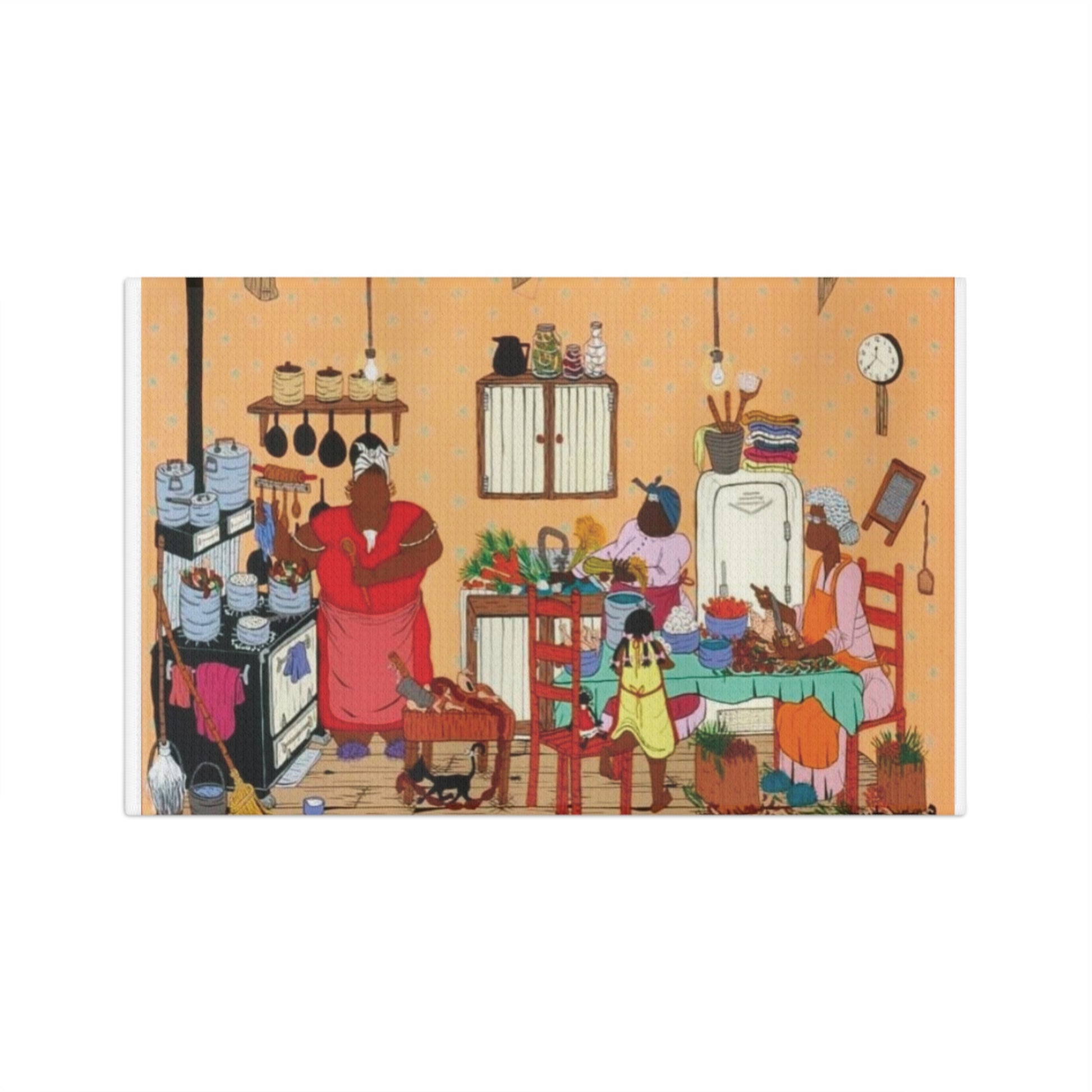 Cozy Kitchen Microfiber Tea Towel - Whimsical Cooking Scene, Functional Kitchen Decor, Gift for Foodies, Housewarming, Thanksgiving