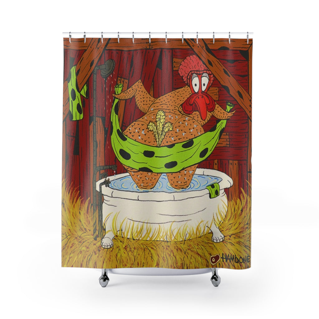 Funny Chicken Shower Curtain, Quirky Bathroom Decor, Farmhouse Style, Gift for Poultry Lovers, Unique Bathroom Accessories