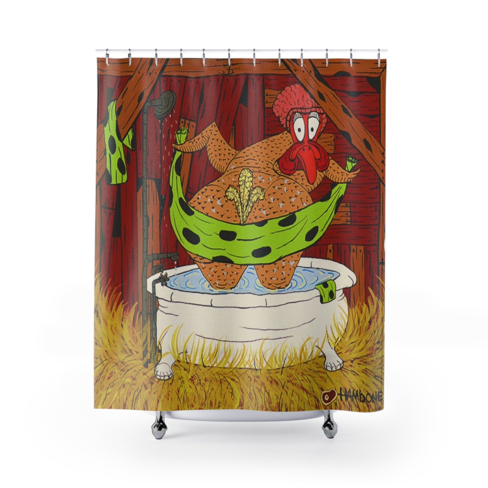 Funny Chicken Shower Curtain, Quirky Bathroom Decor, Farmhouse Style, Gift for Poultry Lovers, Unique Bathroom Accessories